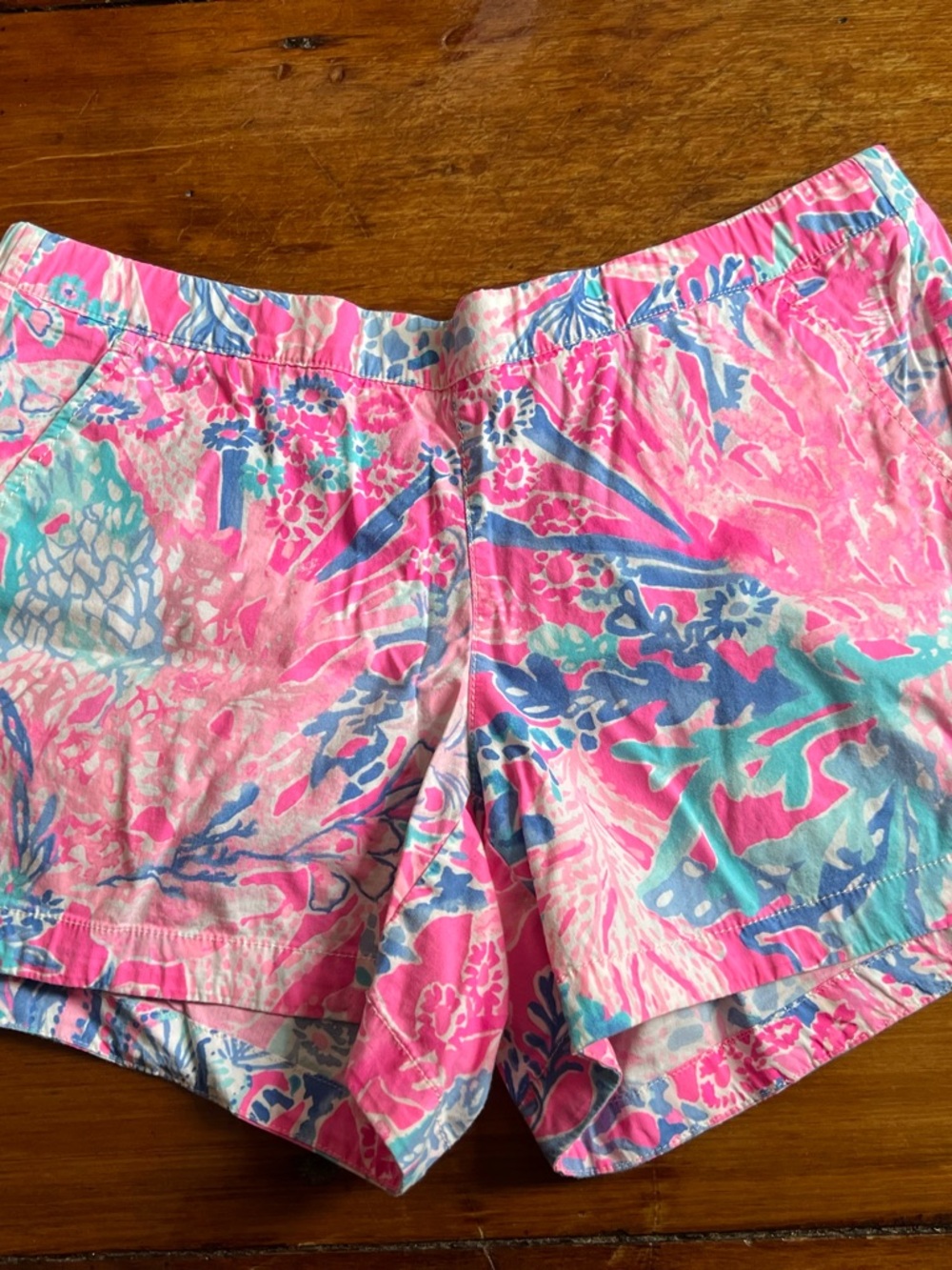 Lilly Pulitzer Pink Tropical-Print Athletic Shorts with Blue & Aqua Accents